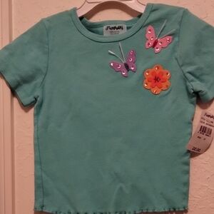 Jumping Beans Aqua Tee with Butterfly and Flower Accents